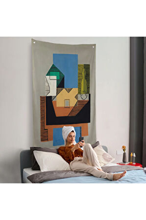 Pablo Picasso - Gitar, Şişe ve Meyve Kase Duvar Örtüsü-7317