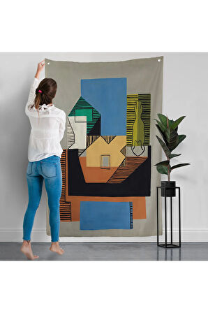 Pablo Picasso - Gitar, Şişe ve Meyve Kase Duvar Örtüsü-7317