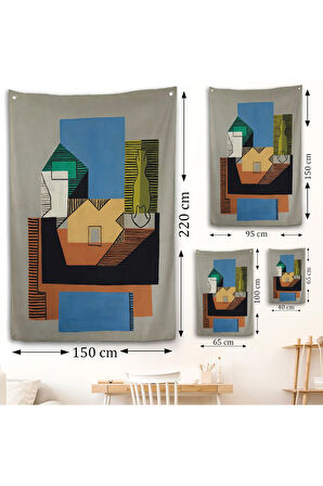 Pablo Picasso - Gitar, Şişe ve Meyve Kase Duvar Örtüsü-7317