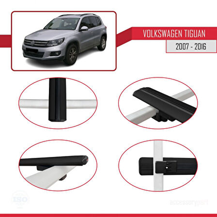 Volkswagen Tiguan (5N) 2007-2016 Arası ile Uyumlu BASIC Model Ara Atkı Tavan Barı Siyah 2 Adet