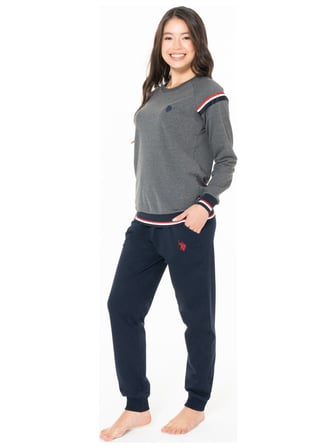 U.S. Polo Assn. Kadın Uzun Kollu Yuvarlak Yaka Dar Paça Pamuklu Kışlık Pijama Takımı S26118