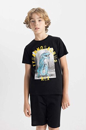DeFacto Erkek Çocuk Baskılı Pijama Takımı Kısa Kollu Üst Şort C5499A824SMBK81
