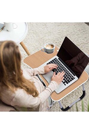 Bambu Renk Yatak Koltuk Üstü Portatif Laptop Sehpası