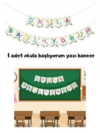 Okula Başlıyorum Yazı Banner- Okula Başlıyorum Dekoratif Banner