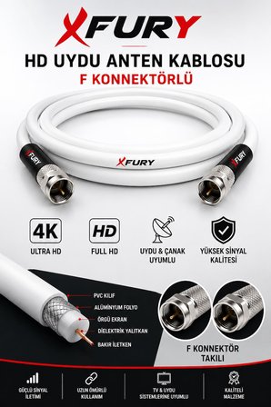 FURY HD Uydu Anten Kablosu 1 Metre F Konnektörlü Full HD 4K TV Kablosu