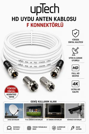 UPTECH HD Uydu Anten Kablosu 2 Metre F Konnektörlü Full HD 4K TV Kablosu