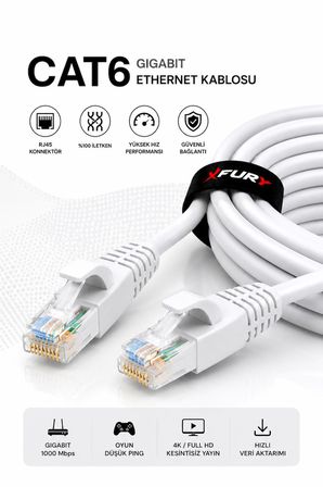 FURY CAT6 Ethernet Kablosu 15 Metre RJ45 LAN İnternet Modem Router Bilgisayar Kablosu