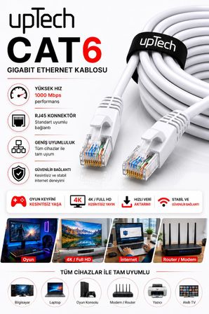 UPTECH CAT6 Ethernet Kablosu 1 Metre RJ45 LAN İnternet Modem Router Bilgisayar Kablosu