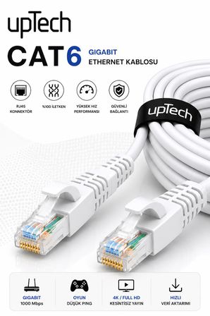UPTECH CAT6 Ethernet Kablosu 15 Metre RJ45 LAN İnternet Modem Router Bilgisayar Kablosu