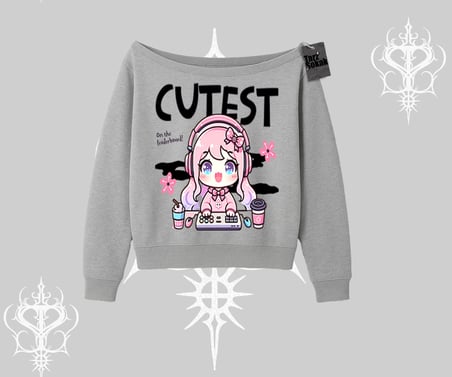Kayık Yaka Sweatshirt Cute Anime Gamer Girl Baskılı