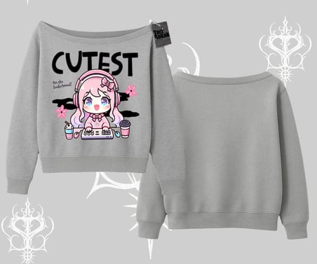 Kayık Yaka Sweatshirt Cute Anime Gamer Girl Baskılı