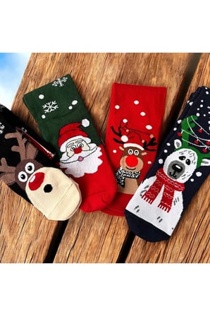 Kadın/Erkek Uzun Çorap Yılbaşı - Noel - Christmas Temalı Unisex Çorap Hediye Çorap 10'LU Paket