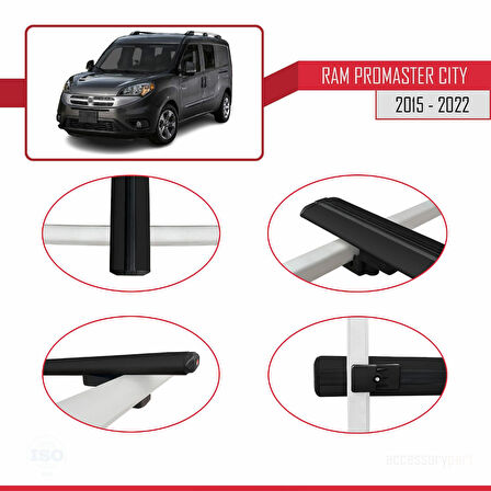 Ram Promaster City (636) 2015-2022 Arası ile Uyumlu BASIC Model Ara Atkı Tavan Barı Siyah 2 Adet