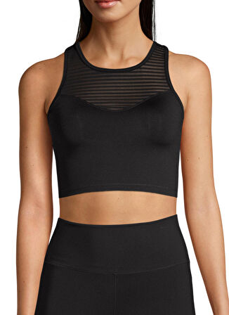 Casall O Yaka  Düz Siyah Kadın Atlet 22102-901 Stripe Mesh Crop To