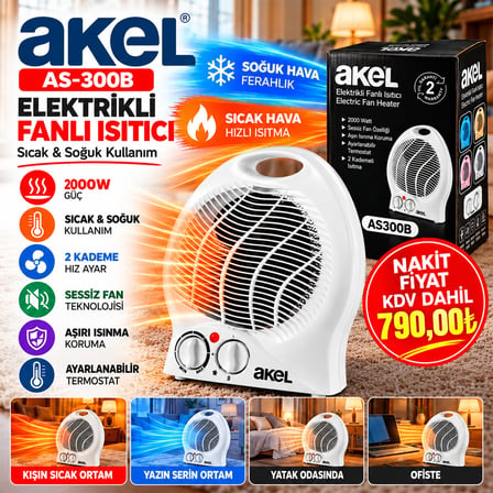 SICAK - SOĞUK ELEKTRİKLİ FANLI ISITICI 2 KADEME HIZ AYAR HIZLI ISITMA - SESSİZ FAN 2000W AS-300B (5671) gotlthmngoxx