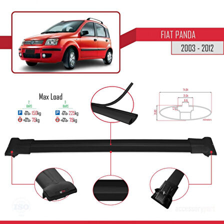 Fiat Panda 2 (169) 2003-2012 Arası ile Uyumlu FLY Model Ara Atkı Tavan Barı Siyah 2 Adet