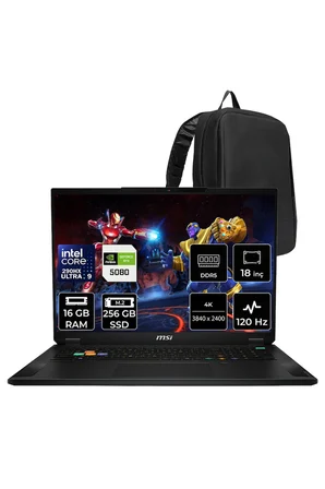 Stealth 18 HX Intel Core Ultra 9-290HX Plus RTX 5080 16GB 150W 16GB RAM 256GB SSD 18" 4K UHD+ 120Hz FreeDOS A2WI081TRP307 Gaming Laptop + PER4 Çanta