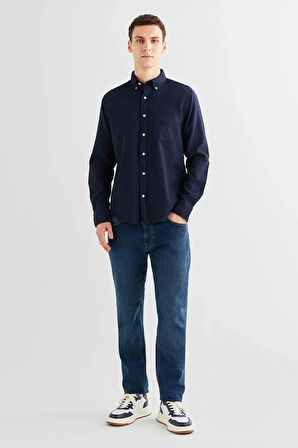 Gant Erkek Lacivert Regular Fit Düğmeli Yaka Gömlek