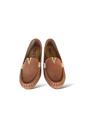 Dolgu Topuk V Toka Kadın Babet Ayakkabı KAHVERENGİ