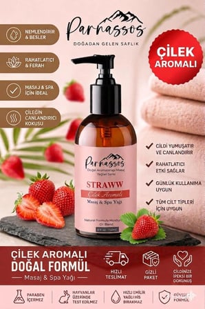 Parnassos Çilek & Yasemin Masaj Yağı Seti 2 x 150 ML – Romantik Aroma Uyumu, Avantajlı İkili Set