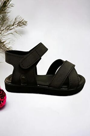 Siyah Cırt Cırtlı Unisex Bebek Sandalet