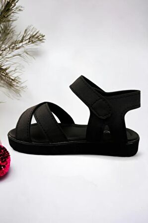 Siyah Cırt Cırtlı Unisex Bebek Sandalet