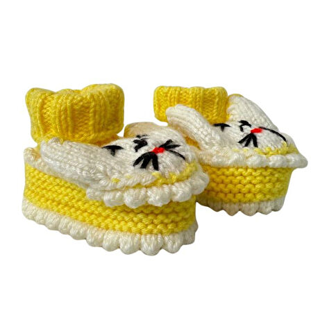 Uretti - Çiğdem 1390 1379 El Örgüsü Tavşan Desenli Sarı Bebek Patik / 12 - 24 Ay