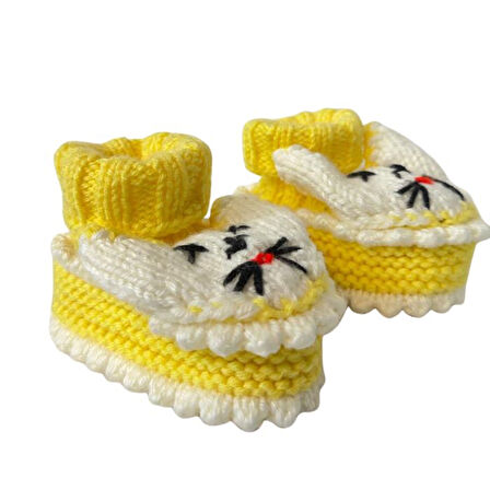 Uretti - Çiğdem 1390 1379 El Örgüsü Tavşan Desenli Sarı Bebek Patik / 12 - 24 Ay