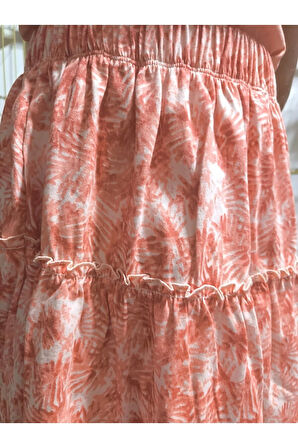 Kız Çocuk Etekli Tişörtlü Takım Pamuklu Palmiyeli