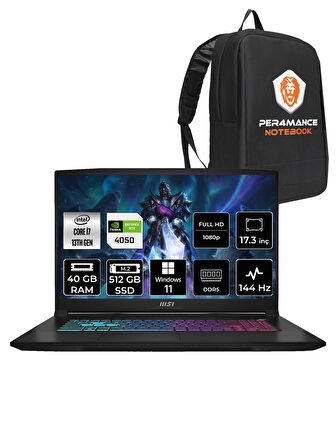 MSI Katana 17 i7 13620H 40GB 512GB SSD RTX4050/6GB 17.3" FHD 144HZ W11H B13VEK-1036XTR & PER4 ÇANTA