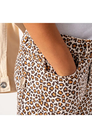 Kız Çocuk  Kahverengi  Leopar Desenli Kot Pantolon