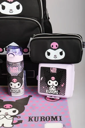 x Dekomus Lisanslı Kuromi Dark Delight Collection Okul,Beslenme ve Kalem Çantası,Beslenme Kabı,Matara ve Beslenme Örtüsü Seti