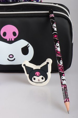 x Dekomus Lisanslı Kuromi Dark Delight Collection Kalem Çantası,2 Adet Kurşun Kalem,Silgi,Kalemtraş Seti