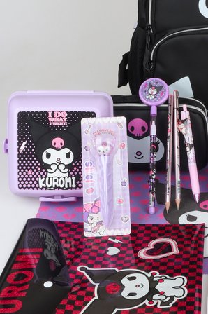 x Dekomus Lisanslı Kuromi Dark Delight Collection Full Kırtasiye Seti Okul ve Kalem Çantası,Beslenme Kabı,Matara