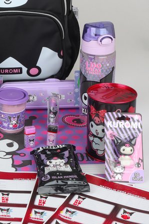 x Dekomus Lisanslı Kuromi Dark Delight Collection Full Kırtasiye Seti Okul ve Kalem Çantası,Beslenme Kabı,Matara