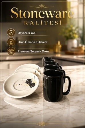 Seramik 12 Parça 6 Kişilik Türk Kahvesi Fincan Takımı 100 ml Kahve Seti