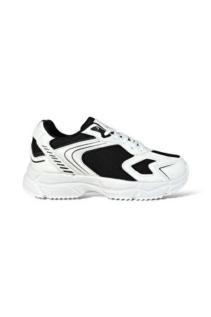 Unisex Faylon Taban Bağcıklı Spor Ayakkabı BEYAZ SİYAH