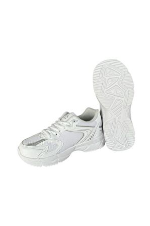 Unisex Faylon Taban Bağcıklı Spor Ayakkabı BEYAZ GÜMÜŞ