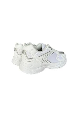 Unisex Faylon Taban Bağcıklı Spor Ayakkabı BEYAZ GÜMÜŞ