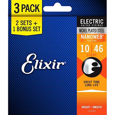 Elixir 16542 Nanoweb Light 3'lü Elektro Gitar Teli (10-46)