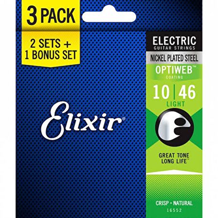 Elixir 16552 Optiweb Light 3'lü Elektro Gitar Teli (10-46)