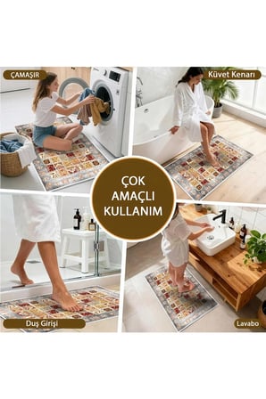 Banyo Paspası, Yumuşak Banyo Halısı, Kaymaz Dot Tabanlı, Yıkanabilir - 60x100