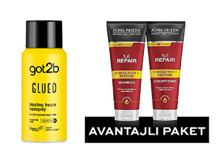 Schwarzkop Got2B Glued  Seyahat Saç Spreyi 100ML+John Frieda Onarıcı Saç Şampuanı+Saç Kremi SET