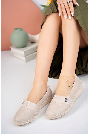 Ortopedik Taban V Tokalı Krem Ayakkabı