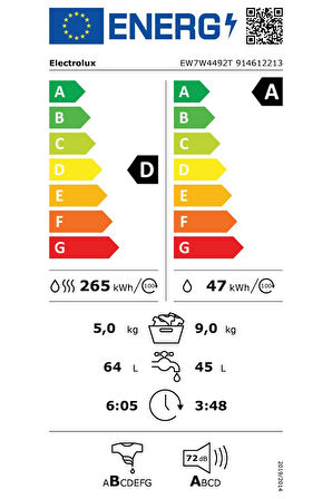 ELECTROLUX EW7W4492T 700 Serisi Steamcare 9/5KG 1400 Devir Buharlı Kurutmalı Çamaşır Makinesi