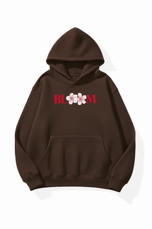 Unisex Yumuşak Dokulu Bloom Baskılı Tasarım Oversize 3 İplik Hoodie Sweatshirt
