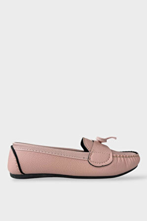 Kadın Fiyonklu Günlük Babet Ayakkabı PUDRA