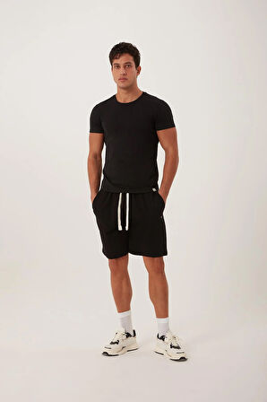 Erkek Golf Nakışlı 2 İplik Şort  Siyah