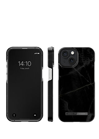 Ideal Of Sweden iPhone 15 Mermer Desenli Siyah Telefon Kılıfı