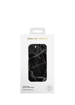 Ideal Of Sweden iPhone 15 Mermer Desenli Siyah Telefon Kılıfı